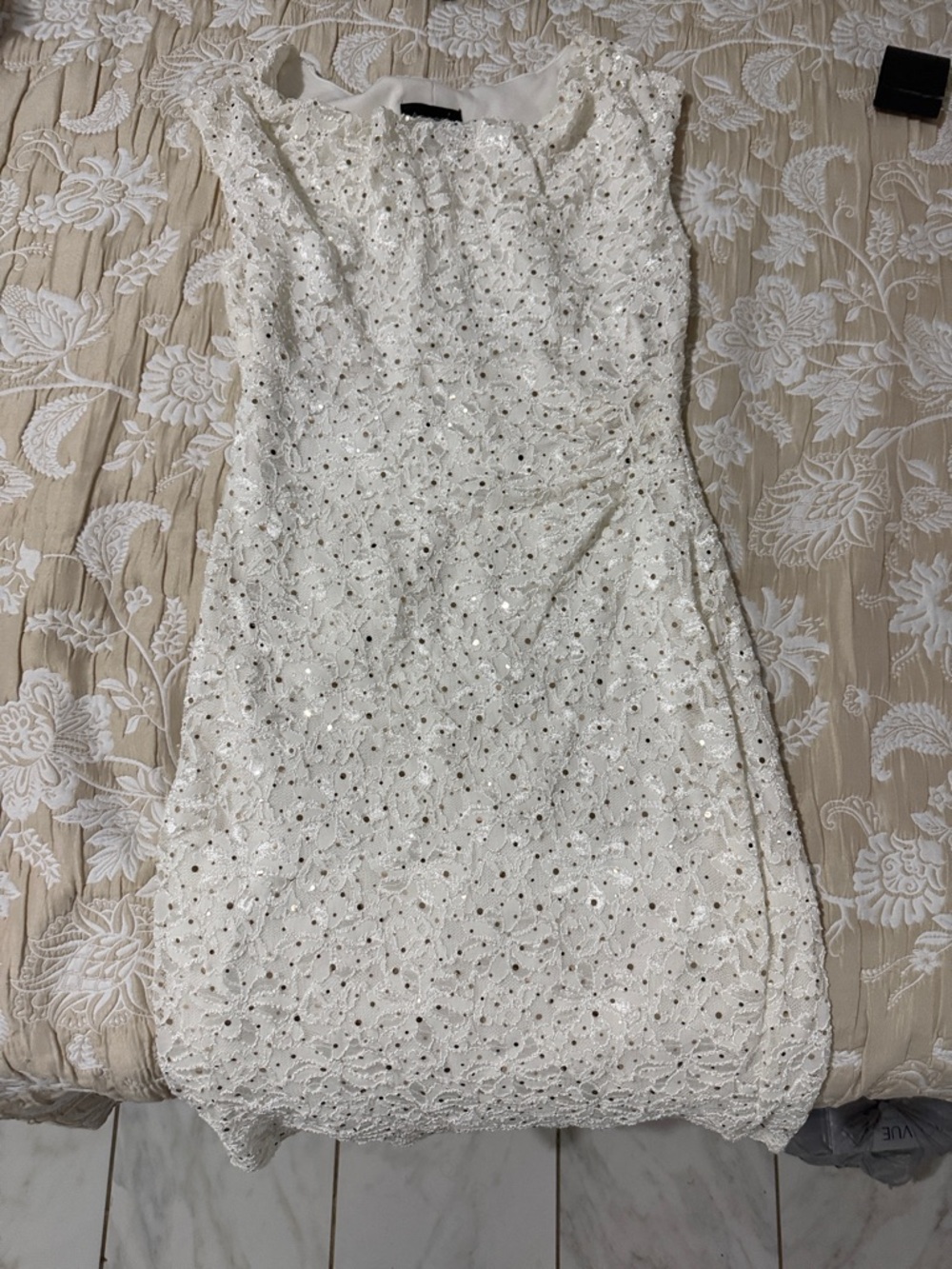 connected apparel White Lace Sequin Mini Dress